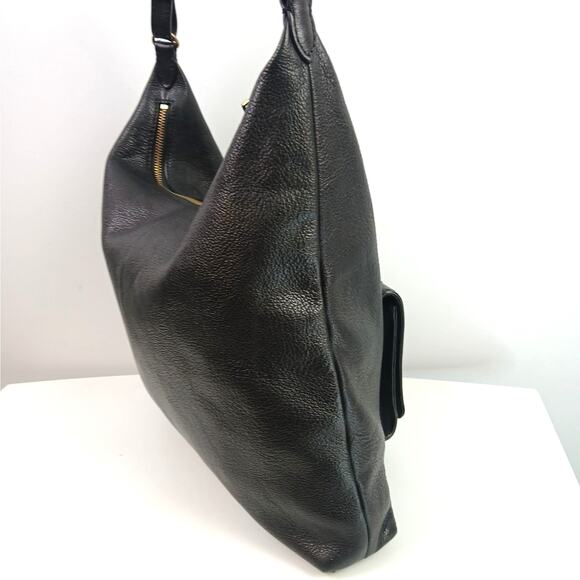 Fossil Cleo Large 1 Strap Hobo Shoulder Bag In Soft Black Leather Gold Hardware